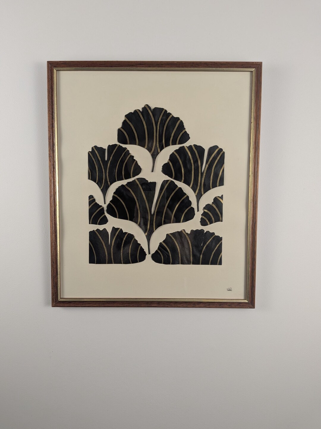 Ginkgos noirs et or, cadre bois doré – vue 4