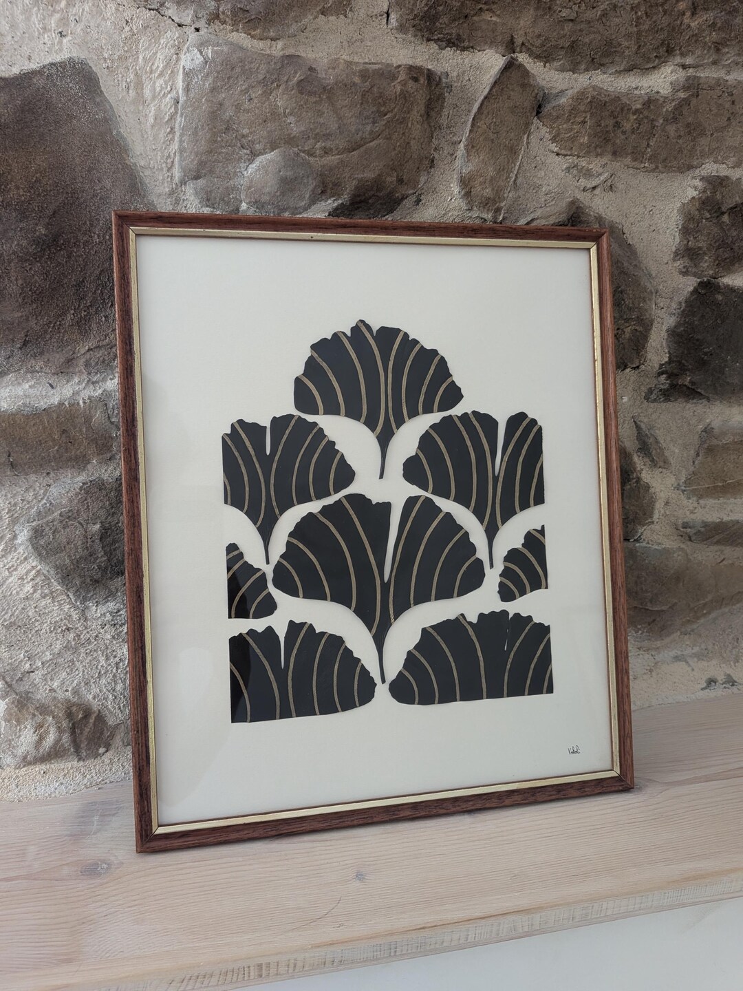 Ginkgos noirs et or, cadre bois doré – vue 2