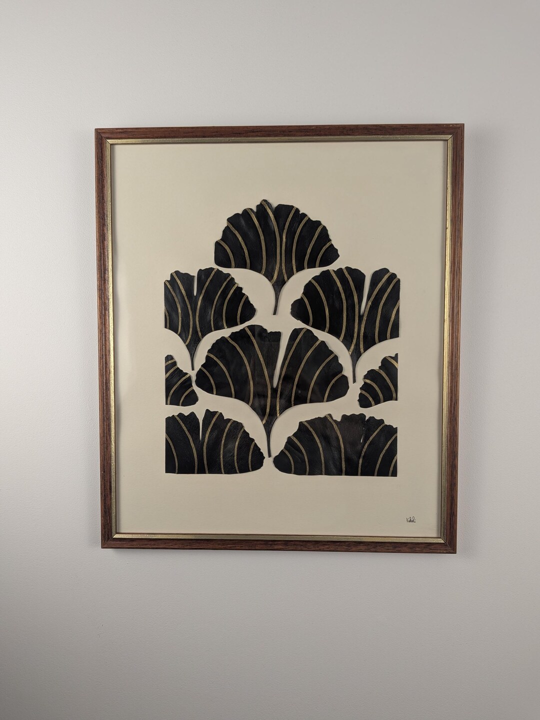 Ginkgos noirs et or, cadre bois doré – vue 3